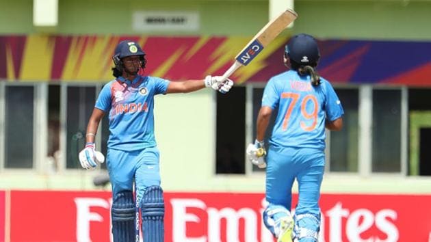 File Image: Harmanpreet Kaur of India reaches her century during match 1 of the ICC Women's World T20 match.(Getty Images)