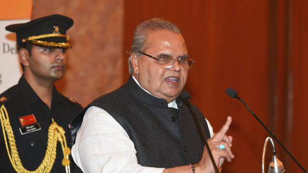 Jammu and Kashmir Governor Satya Pal Malik today justified his decision to dissolve the state assembly despite the PDP, Congress and the National Conference staking claim to form the government (File Photo)(PTI)
