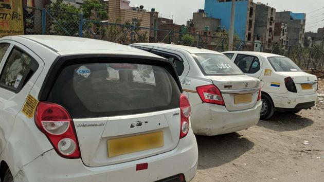Parked Ola and Uber cabs during the October strike. (HT Photo) Parked Ola and Uber cabs during the October strike. (HT Photo)