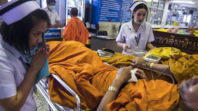 “The monks also should do something, like exercise... like walking meditation, cleaning the temple in the morning, sweeping the grounds,” he said. The guidelines follow smaller-scale initiatives in rural Thailand. Since monks tend to move from one temple to the next, many don’t visit doctors or dentists for check-ups, he said. (Romeo Gacad / AFP) “The monks also should do something, like exercise... like walking meditation, cleaning the temple in the morning, sweeping the grounds,” he said. The guidelines follow smaller-scale initiatives in rural Thailand. Since monks tend to move from one temple to the next, many don’t visit doctors or dentists for check-ups, he said. (Romeo Gacad / AFP)