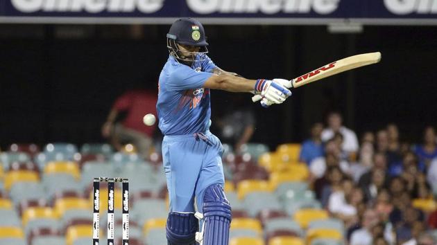 Virat Kohli plays a shot during the first T20 International against Australia.(AP)