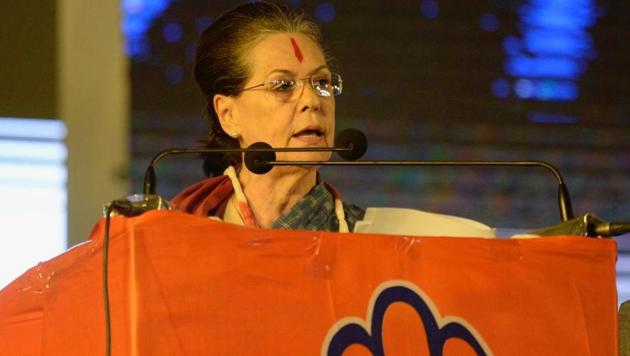 Sonia Gandhi at a public meeting in Medchal, Telangana. (HT Photo) Sonia Gandhi at a public meeting in Medchal, Telangana. (HT Photo)