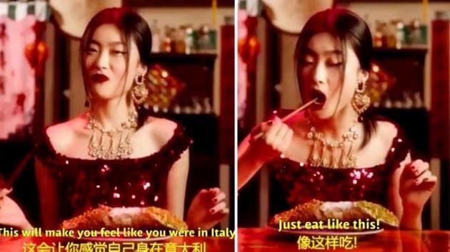 A Dolce & Gabbana ad campaign showed a model eating traditional Italian food with chopsticks. (Instagram)