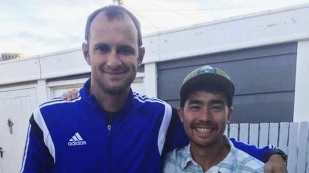 American adventurer John Allen Chau, right, stands for a photograph with Founder of Ubuntu Football Academy Casey Prince, 39, in Cape Town, South Africa. Officials said they were working with anthropologists to recover the body.(AP)