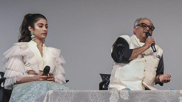 Boney Kapoor and actor Janhvi Kapoor during the 49th International Film Festival of India.(PTI)