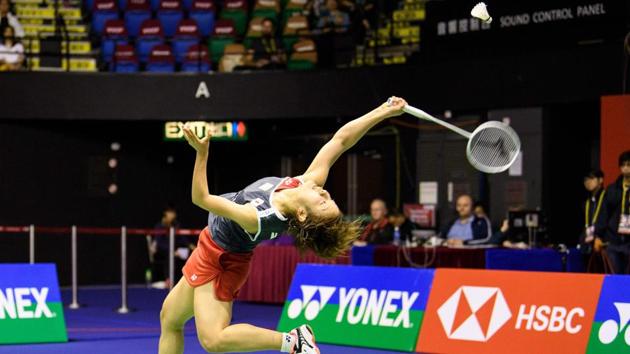 Japan’s Nozomi Okuhara hits a return against Thailand’s Ratchanok Intanon during their women’s singles final at the Hong Kong Open badminton tournament. (Anthony Wallace / AFP) Japan’s Nozomi Okuhara hits a return against Thailand’s Ratchanok Intanon during their women’s singles final at the Hong Kong Open badminton tournament. (Anthony Wallace / AFP)