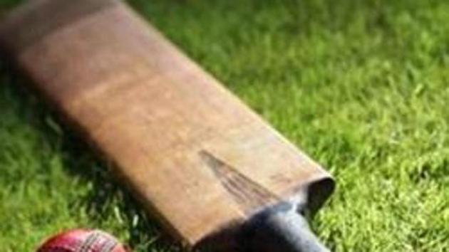 Cricket bat and ball on green grass of cricket pitch(Getty Image)