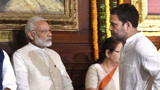 Prime Minister Narendra Modi and Congress chief Rahul Gandhi faced off on Saturday in separate rallies in Madhya Pradesh, where their parties are locked in a close contest for the November 28 assembly elections.(Representative Image/HT FIle Photo)