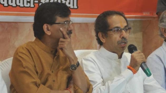 Shiv Sena chief Uddhav Thackeray addressing the media in Ayodhya on Sunday.(HT Photo)