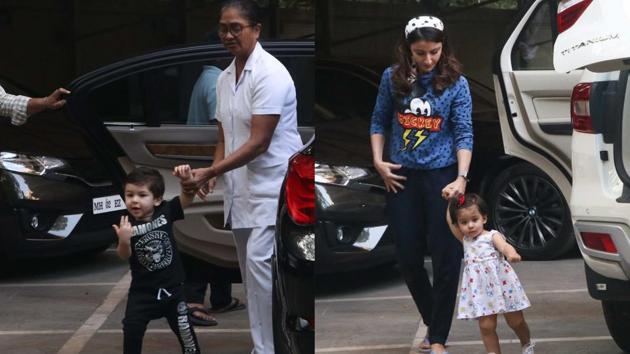 Taimur Ali Khan, Inaaya Naumi Kemmu spotted at their playschool.(Viral Bhayani)