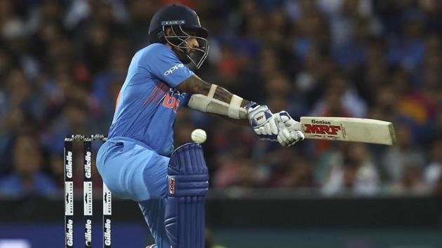 India's Shikhar Dhawan bats during their Twenty20 cricket match against Australia. (AP) India's Shikhar Dhawan bats during their Twenty20 cricket match against Australia. (AP)