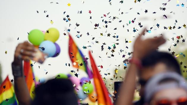 Members and supporters of the LGBT community take part in Delhi's Queer Pride Parade from Barakhamba road to Parliament street, in New Delhi, India, on November 25, 2018.(Amal KS/HT PHOTO)