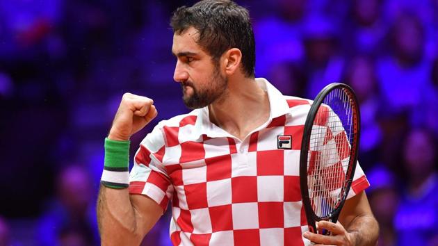 Marin Cilic reacts during the single tennis match against French Lucas Pouille.(AFP)