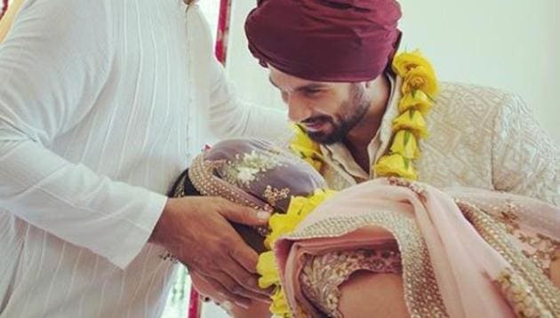 Shahid Kapoor and Mira Rajout at their wedding.(Instagram)