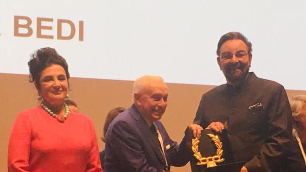 Kabir Bedi (right) was awarded the Guirlande D’honneur.(HT Photo)
