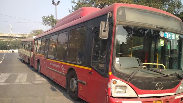 Both buses --the private bus with UP registration number and the DTC bus - were impounded and the errant bus driver, arrested. (HT Photo) Both buses --the private bus with UP registration number and the DTC bus - were impounded and the errant bus driver, arrested. (HT Photo)