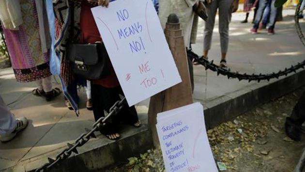 A placard during a protest against sexual harassment in the workplace in New Delhi on October 13.(AP File Photo)