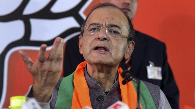 Union minister Arun Jaitley talks to the media at the release of the party manifesto for the Assembly elections in Jaipur. (PTI Photo) Union minister Arun Jaitley talks to the media at the release of the party manifesto for the Assembly elections in Jaipur. (PTI Photo)
