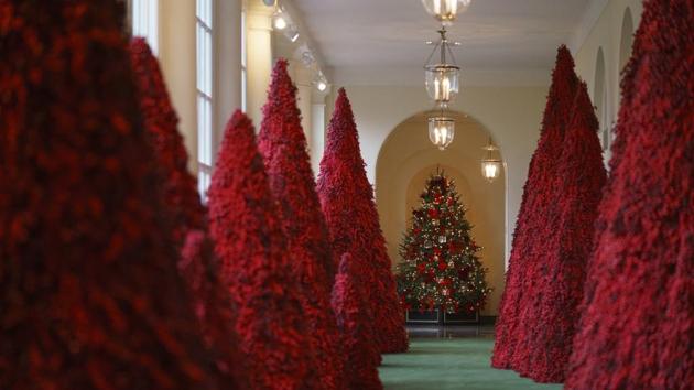 Many on Twitter can’t seem to get over the red Topiary trees on display at the White House. (AP) Many on Twitter can’t seem to get over the red Topiary trees on display at the White House. (AP)