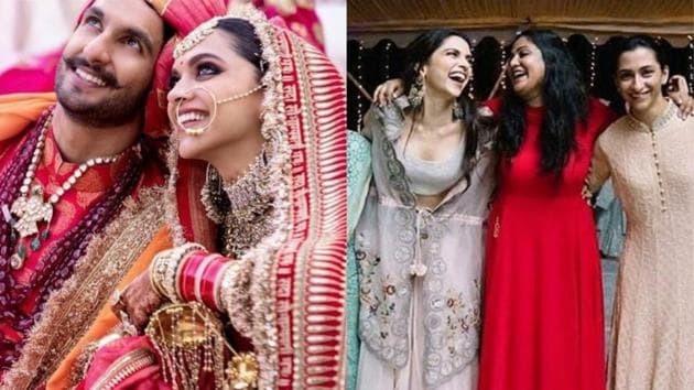 Deepika Padukone’s wedding picture (left) and a picture from one of her pre-wedding functions.(Instagram)