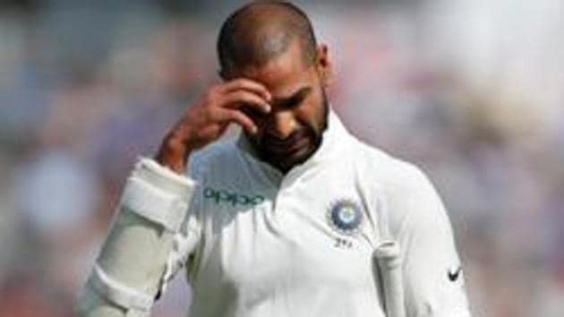 File image India's Shikhar Dhawan looking dejected after being dismissed during a Test match.(REUTERS)