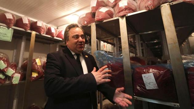 From this swish new factory on the outskirts of Mashhad, Ali Shariati, CEO of Novin Saffron, sends out around 15 tonnes of high-grade saffron to world markets each year and is spearheading “Made in Iran” efforts. “We have to keep innovating and adapting so we can compete with the marketing in other countries,” Shariati said. (Atta Kenare / AFP) From this swish new factory on the outskirts of Mashhad, Ali Shariati, CEO of Novin Saffron, sends out around 15 tonnes of high-grade saffron to world markets each year and is spearheading “Made in Iran” efforts. “We have to keep innovating and adapting so we can compete with the marketing in other countries,” Shariati said. (Atta Kenare / AFP)