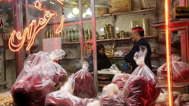 The other obstacle is Iran’s economy, which has lately seen wild fluctuations in the currency, in part due to US sanctions. “The price of bulbs, fertiliser and labourers have all trebled this year, but the price of saffron has only doubled,” said Mohamad Jafari, whose family has been selling saffron in Torbat-e Heydariyeh for half a century. That is good for exports, but another blow for Iranians hit by soaring prices. (Atta Kenare / AFP) The other obstacle is Iran’s economy, which has lately seen wild fluctuations in the currency, in part due to US sanctions. “The price of bulbs, fertiliser and labourers have all trebled this year, but the price of saffron has only doubled,” said Mohamad Jafari, whose family has been selling saffron in Torbat-e Heydariyeh for half a century. That is good for exports, but another blow for Iranians hit by soaring prices. (Atta Kenare / AFP)