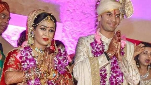 Tej Pratap Yadav with Aishwarya Rai after their marriage.(File Photo)