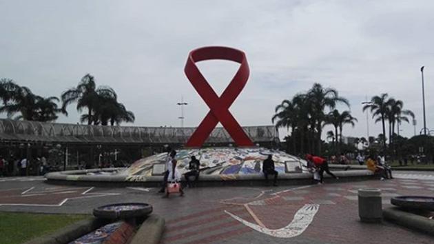 The AIDS ribbon is the international symbol for AIDS awareness. Here it stands tall in the Gugu Dlamini Park public space in South Africa.(Instagram)