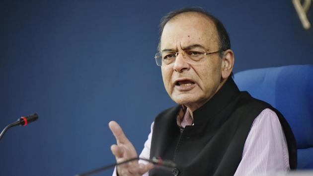 New Delhi, India- November 22, 2018: Union finance minister Arun Jaitley addresses a cabinet briefing at Conference Hall, Shastri Bhawan in New Delhi, India on Thursday, November 22, 2018. (Vipin Kumar / Hindustan Times) New Delhi, India- November 22, 2018: Union finance minister Arun Jaitley addresses a cabinet briefing at Conference Hall, Shastri Bhawan in New Delhi, India on Thursday, November 22, 2018. (Vipin Kumar / Hindustan Times)