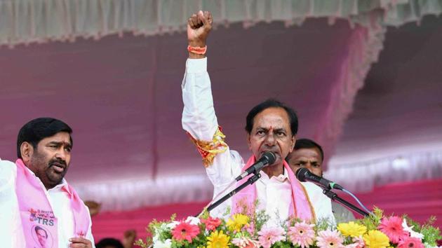 Telangana Chief Minister and TRS chief K Chandrashekar Rao addresses a public meeting at Suriyapet in Nalgunda district, Nov 23, 2018, ahead of assembly election in the state.(PTI)