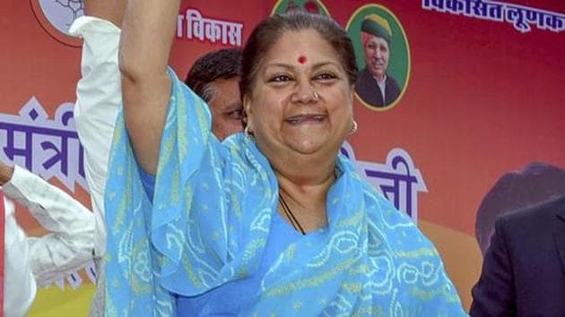 Rajasthan Chief Minister Vasundhara Raje at an election rally in Bikaner, Monday, Nov, 26, 2018. She has been campaigning extensively for BJP candidates ahead of Rajasthan Assembly Election.(PTI)