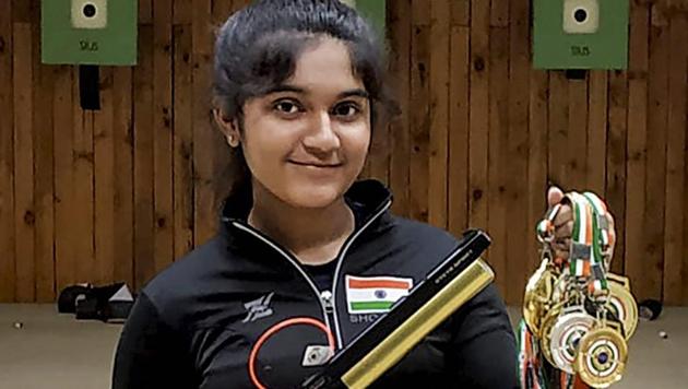 Trivandrum: 13-year old shooter Esha Singh poses for photograph with her medals that she won at 62ndNational Shooting Championships in Trivandrum, Kerala, Thursday, Nov 29, 2018(PTI)
