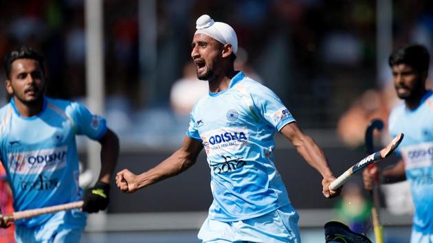 File image of Indian hockey star Mandeep Singh celebrates his goal.(Frank Uijlenbroek)