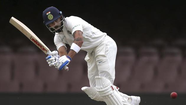India's Virhat Kohli plays a shot while batting during their tour cricket match against Cricket Australia XI in Sydney, Thursday, Nov. 29, 2018(AP)