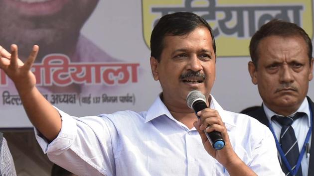 Delhi Chief Minister Arvind Kejriwal at a rally in New Delhi. The three civic bodies of Delhi have passed a censure motion against the AAP government for its ‘lukewarm response’ in releasing funds.(Vipin Kumar /HT Photo)
