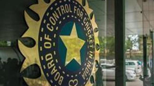 A view of logo of the Board of Control for Cricket in India (BCCI) during a Council meeting of the Indian Premier League (IPL).(Hindustan Times via Getty Images)