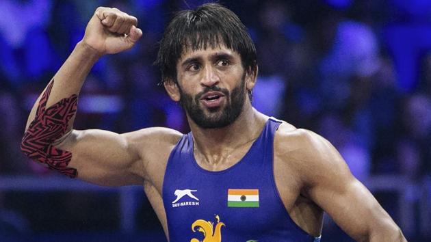 Bajrang Punia reacts after winning the World Championship 2018 semifinal match in Budapest.(PTI)