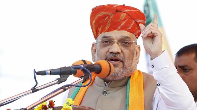 BJP National President Amit Shah addresses a public meeting in Karauli, Rajasthan, Thursday, Nov 29, 2018, ahead of the Assembly polls in the state.(PTI)