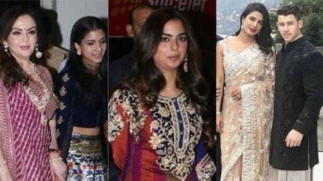 Nita Ambani, Radhika Merchant, Isha Ambani at Priyanka Chopra and Nick Jonas’ sangeet in Jodhpur.(Instagram)