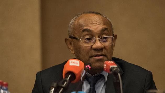 President of the Confederation of African Football Ahmad Ahmad speaks during a press conference after an extraordinary meeting with CAF executives in Accra.(AFP)