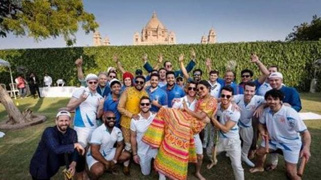 Priyanka Chopra and Nick Jonas with their families at the Umaid Bhawan Palace.(Instagram)