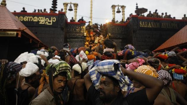 Kerala has been on the boil since the September 28 Supreme Court verdict allowed women of all ages into Sabarimala temple, reversing the shrine’s tradition of barring girls and women of menstruating age—10-50 years.(HT Photo)