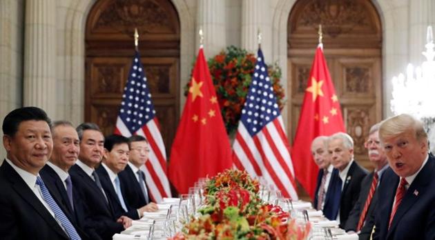 US President Donald Trump, US Secretary of State Mike Pompeo, U.S. President Donald Trump's national security adviser John Bolton and Chinese President Xi Jinping attend a working dinner after the G20 leaders summit in Buenos Aires, Argentina December 1, 2018. (REUTERS) US President Donald Trump, US Secretary of State Mike Pompeo, U.S. President Donald Trump's national security adviser John Bolton and Chinese President Xi Jinping attend a working dinner after the G20 leaders summit in Buenos Aires, Argentina December 1, 2018. (REUTERS)