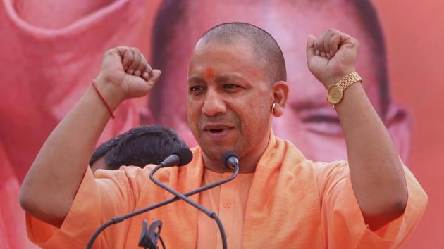 Uttar Pradesh Chief Minister Yogi Adityanath, who addressed several election rallies in Telangana ahead of the December 7 assembly elections, began by hitting out against hit out against MIM chief Akbaruddin Owaisi (PTI File Photo)(PTI)