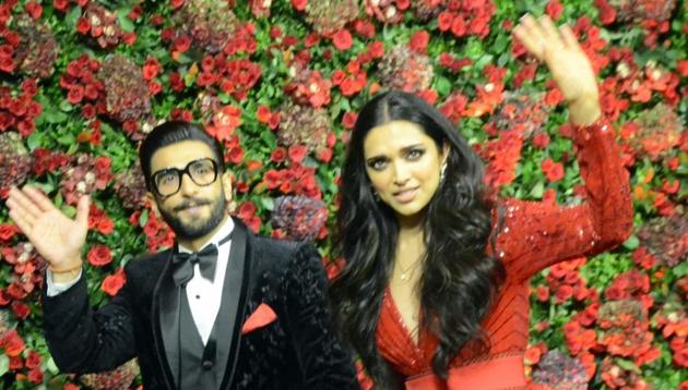 Deepika rocks thigh-high slit and Ranveer in tux for Mumbai wedding  reception