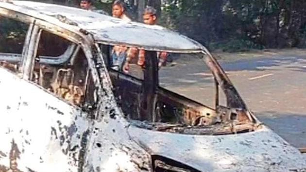 A car damaged during the violence(HT Photo)