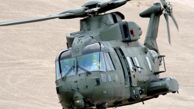 A photo of AgustaWestland AW101 chopper, configured to meet diverse roles for pre-dominantly Maritime and Utility tasks.