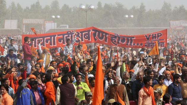 The Vishwa Hindu Parishad (VHP) will observe Shaurya Diwas on December 6, the 26th anniversary of Babri Masjid demolition, and also gear up for programmes lined up on the occasion of Gita Jayanti on December 18 to garner support for the construction of a grand Ram Temple in Ayodhya. With the 2019 Lok Sabha elections around the corner, all eyes seem to be on the temple town. (AP File) The Vishwa Hindu Parishad (VHP) will observe Shaurya Diwas on December 6, the 26th anniversary of Babri Masjid demolition, and also gear up for programmes lined up on the occasion of Gita Jayanti on December 18 to garner support for the construction of a grand Ram Temple in Ayodhya. With the 2019 Lok Sabha elections around the corner, all eyes seem to be on the temple town. (AP File)