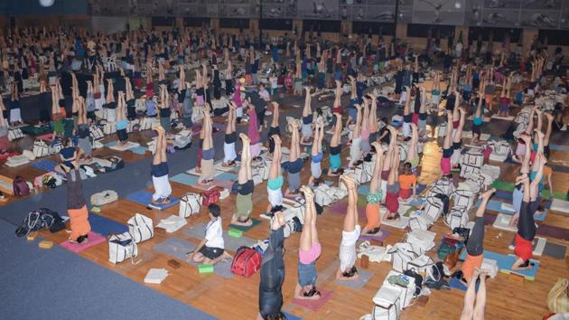 The 12-day exposition of Iyengar Yoga at the badminton hall at Balewadi stadium will come to an end on December 14, guruji’s birthday, said Prashant Iyengar, son of BKS Iyengar. (Milind Saurkar/HT Photo) The 12-day exposition of Iyengar Yoga at the badminton hall at Balewadi stadium will come to an end on December 14, guruji’s birthday, said Prashant Iyengar, son of BKS Iyengar. (Milind Saurkar/HT Photo)